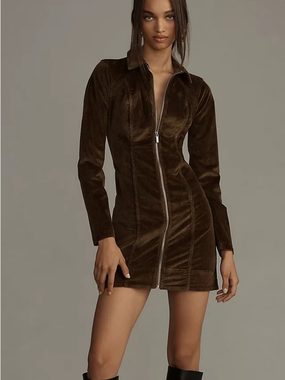 Pilcro Anthropologie Velvet Corduroy Zip-Front Mini Dress